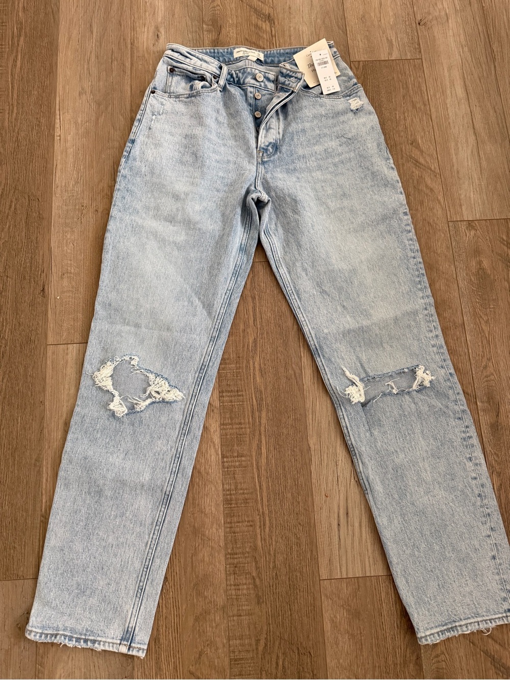 Abercrombie & Fitch Light Blue Distressed Straight Leg Jeans